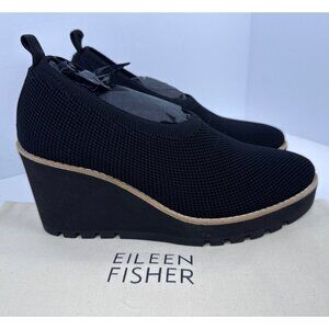 Eileen Fisher Womens Marie Almond Toe Stretch Knit Wedge Pumps 7.5 M Black